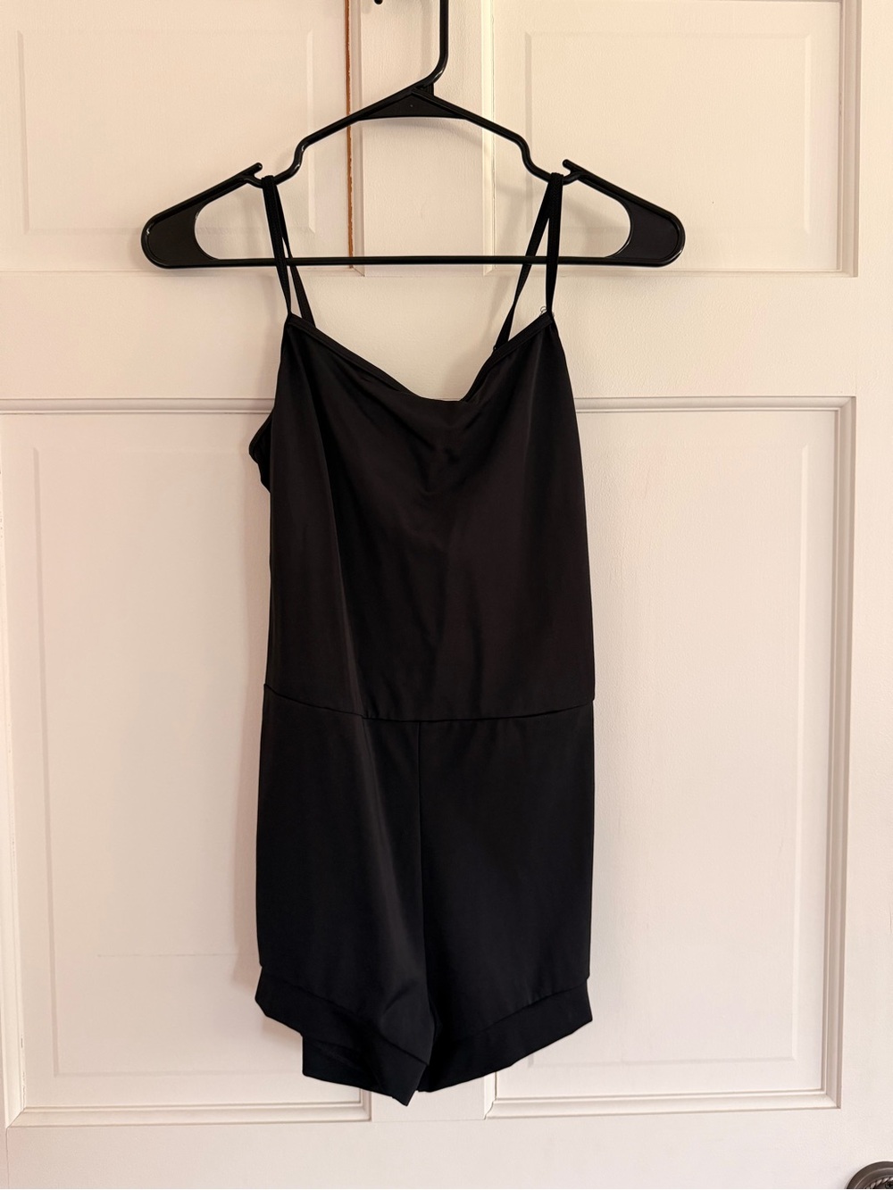 Women's Black Satin Cowl Neck Romper - Sleeveless